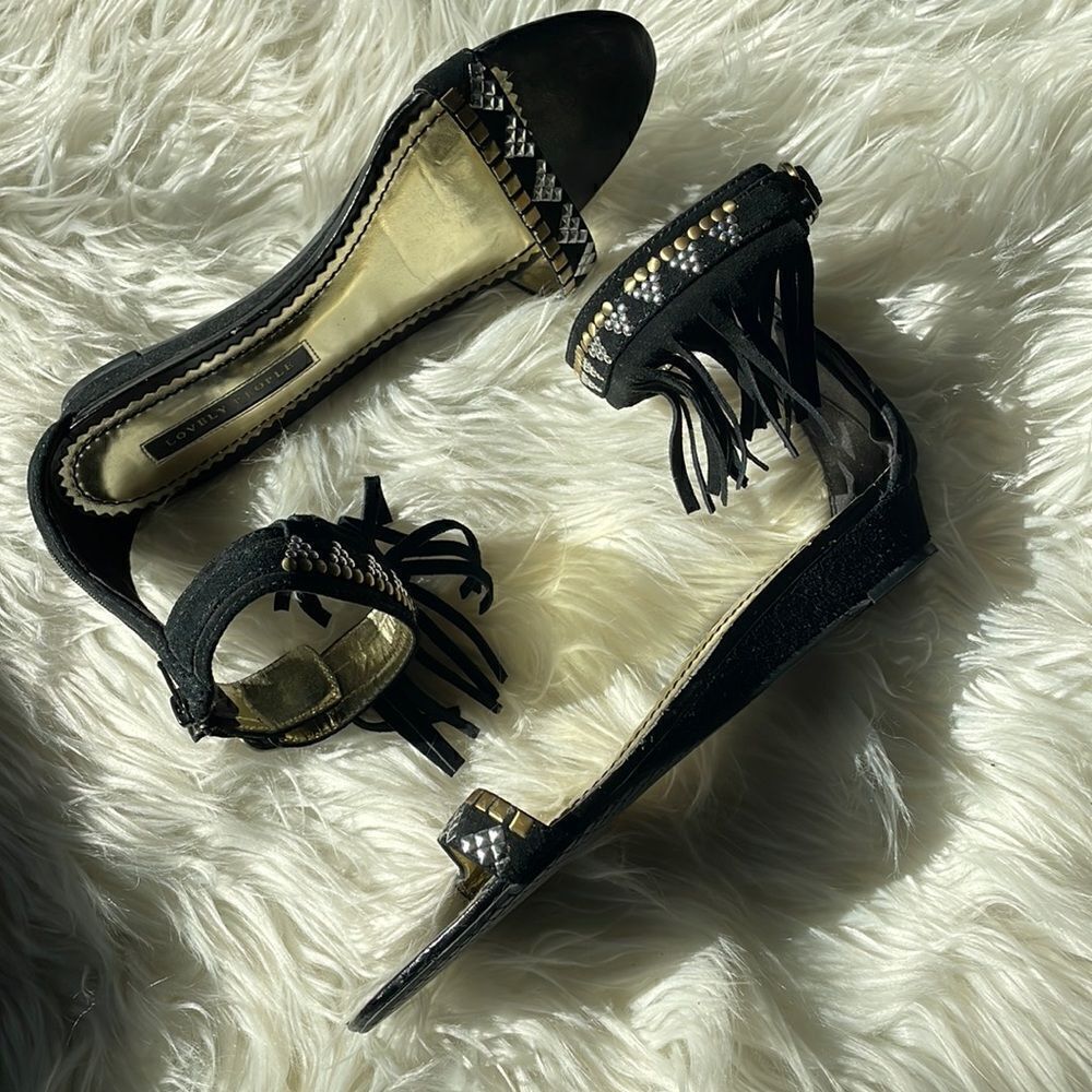 Lovely People Black Suede Fringe Sandals
